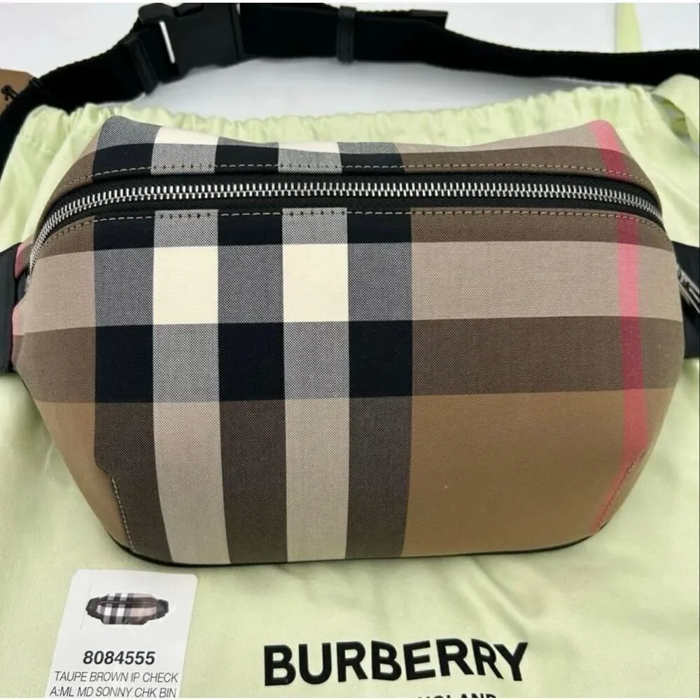 Burberry Sonny Check Crossbody/Belt Bag in Beige and Black